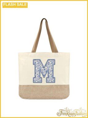 Initial Canvas Tote Bag Monogram M Women's Personalized Gift